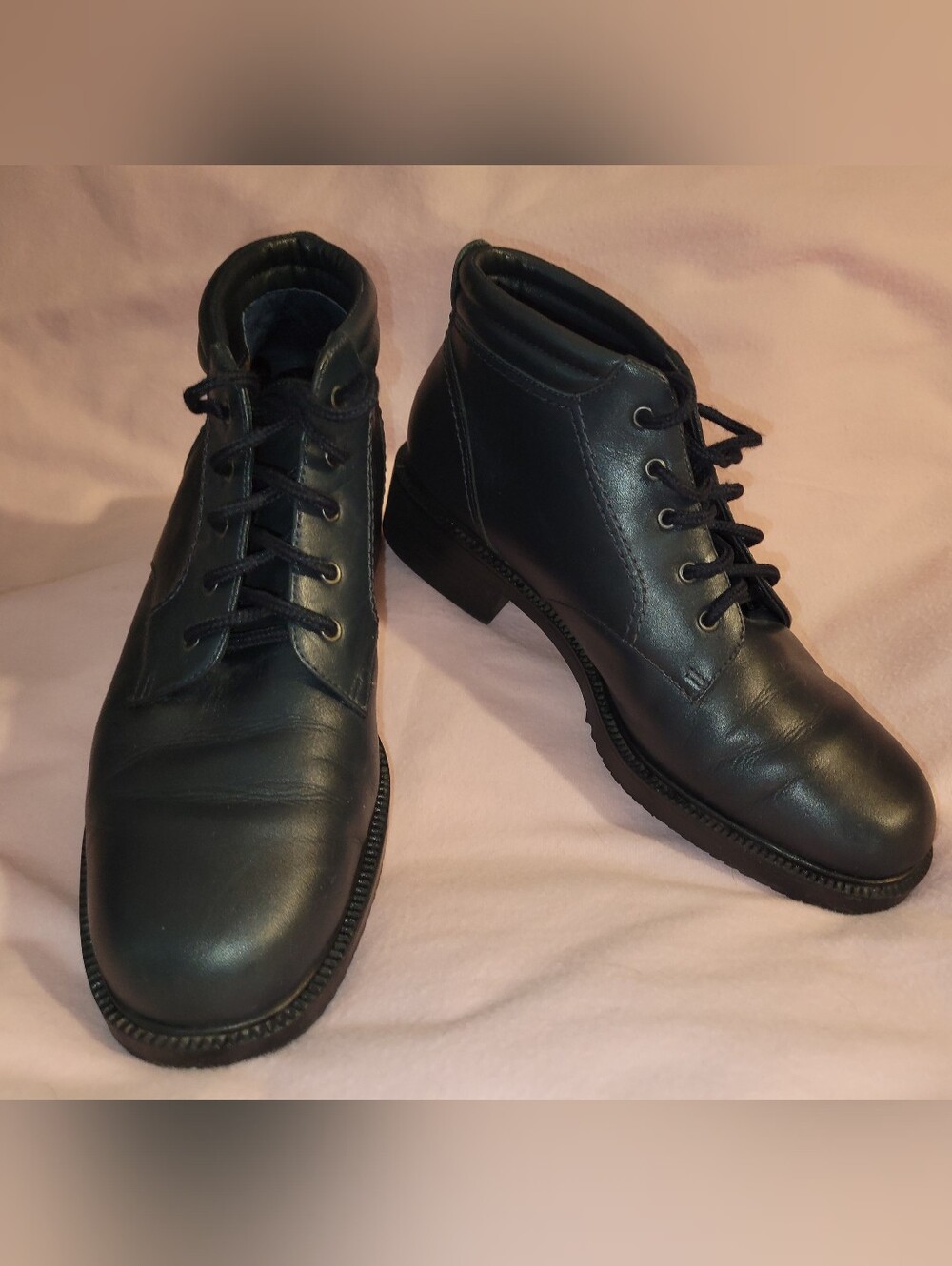 80s' Vintage Danexx D-Empress Leather Ankle Boots 7M Navy Leather Plaid Lining